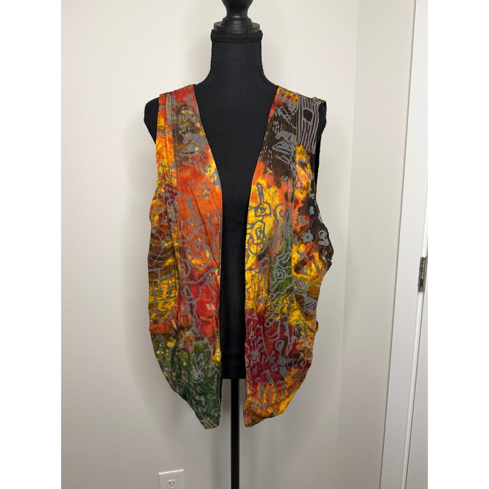 Synergy Turning Art Into Clothing Batik Abstract Print Vest Multi Color M/L